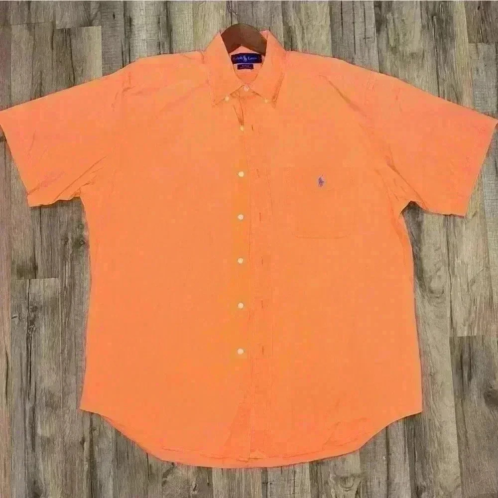 Ralph Lauren S/S Button Down Shirt Blake 100% Cotton Orange Check Men's Size L - Picture 10 of 10